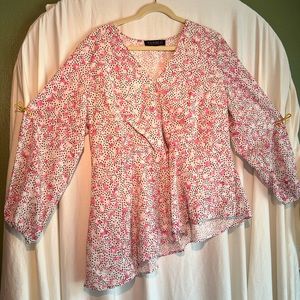 Eloquii Lightweight Long Sleeve Diagonal Hem Pink Flower Print Size 18